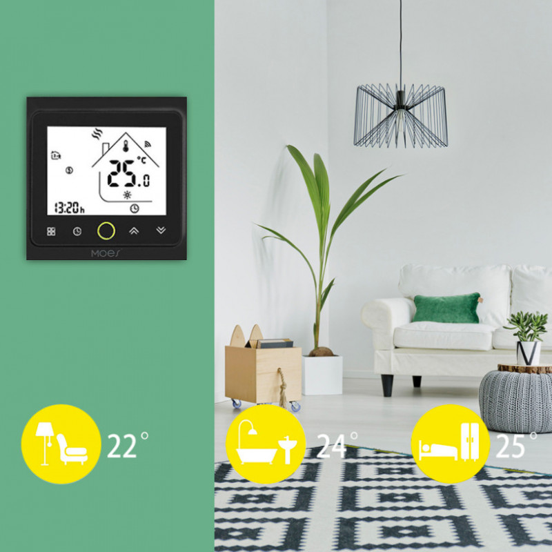 MOES - Black Zigbee Smart Thermostat for Electric floor Heating 16A