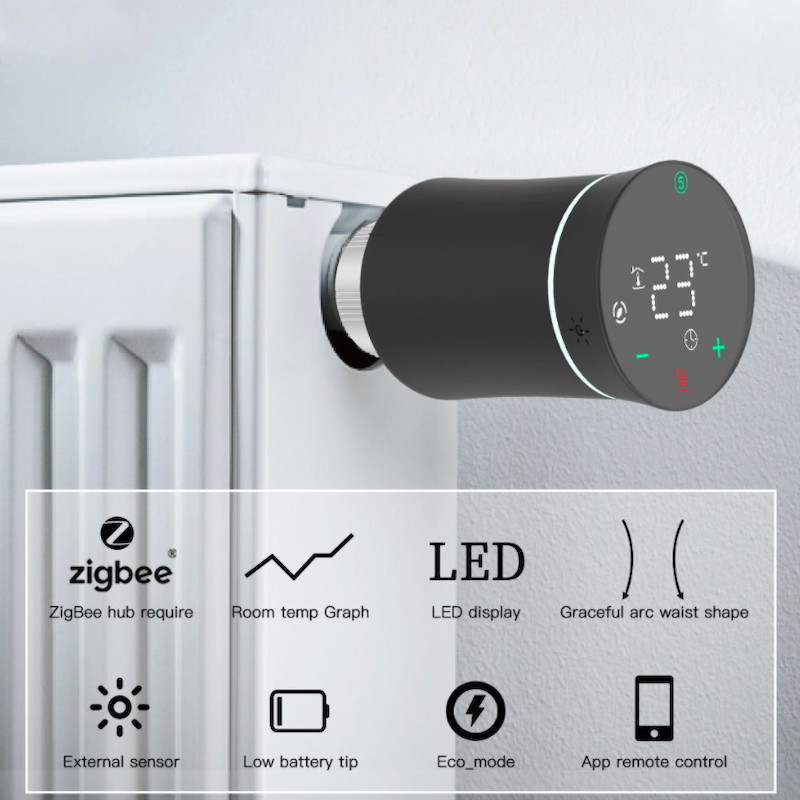 MOES - Tête thermostatique intelligente Zigbee 3.0 - Noir