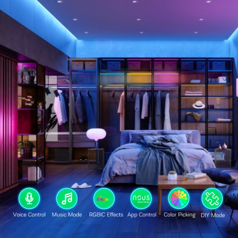 NOUS Alexa RGB Ruban Led 10m - Bande WiFi multicolore avec telecomande,   Echo Google Home Tuya smart life lumiere pour chambre, cuisine, tv.
