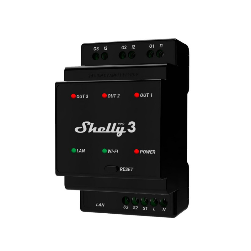 SHELLY - Module rail DIN 3 canaux Wi-Fi Shelly Pro 3 (contact...