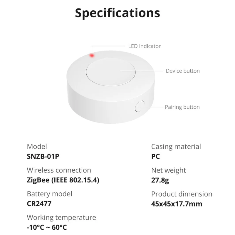 SONOFF SNZB-01P Zigbee Button - a Zigbee remote controller button - eWelink  Store