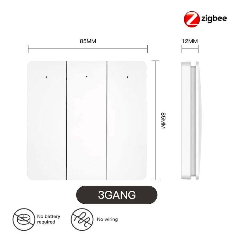 Interrupteur sans fil 3 boutons compatible Zigbee - MOES